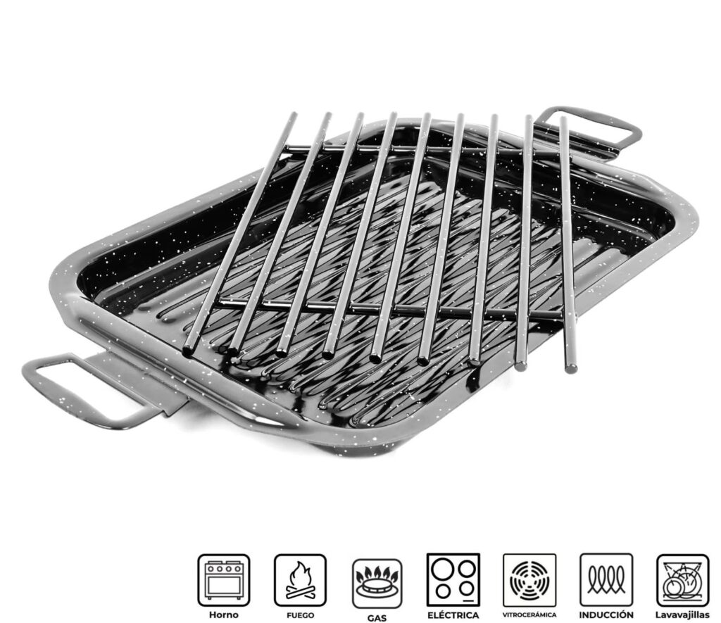 ASADOR PARRILLA RECTANGULAR ESMALTADAS CON ASAS Ref – APR-28